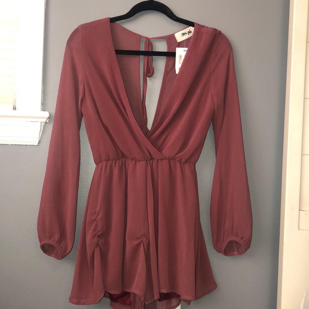 Hippie Love Ruched Long Sleeve Romper Burgundy